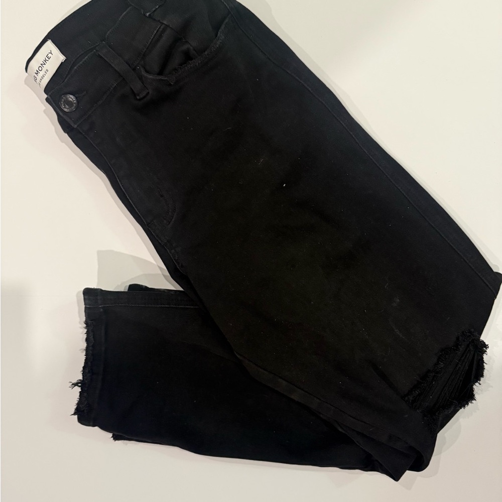 Flying Monkey High Rise Cropped Straight Black Distressed Jeans Sz 29